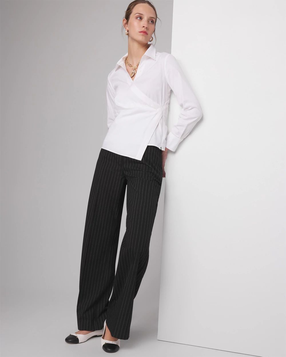 Long Sleeve Surplice Poplin Shirt | White House Black Market